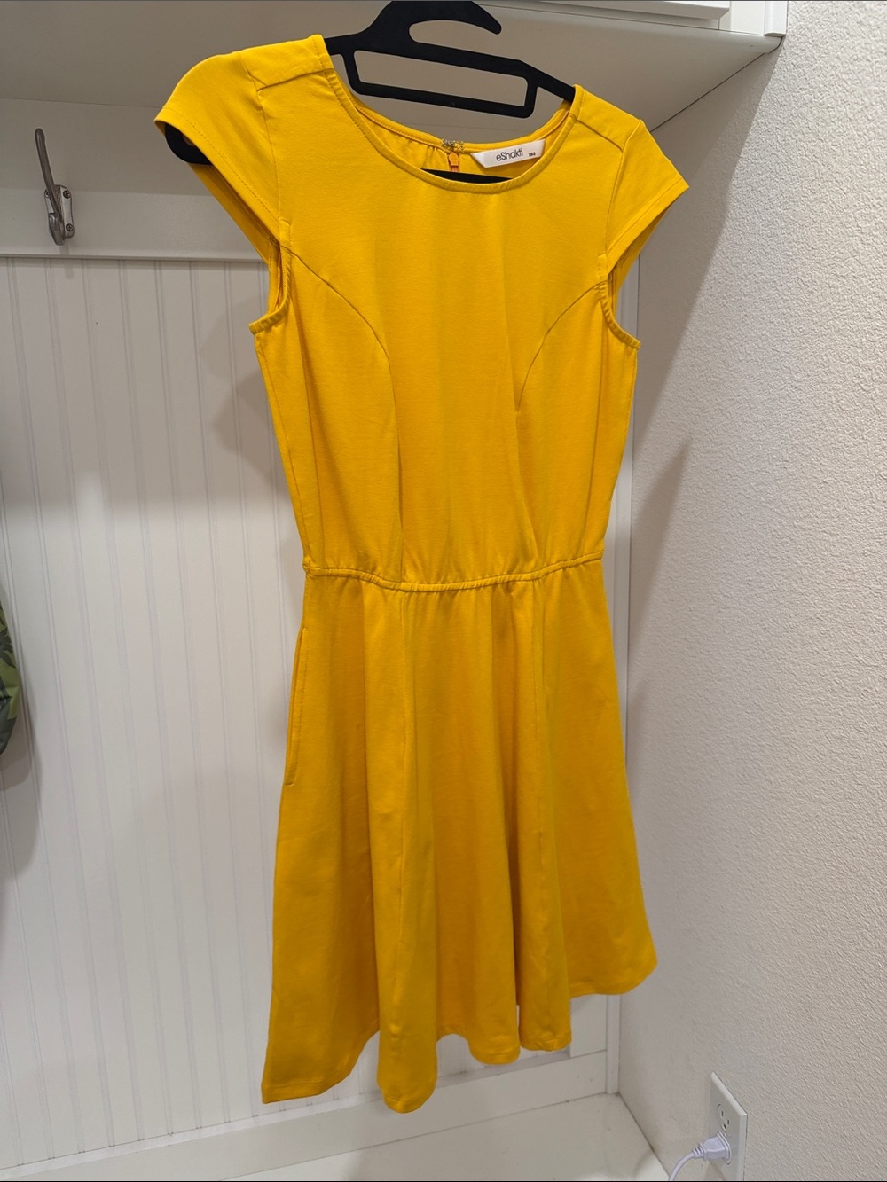 eshakti Bright Yellow Cap-Sleeve Fit-and-Flare Dress